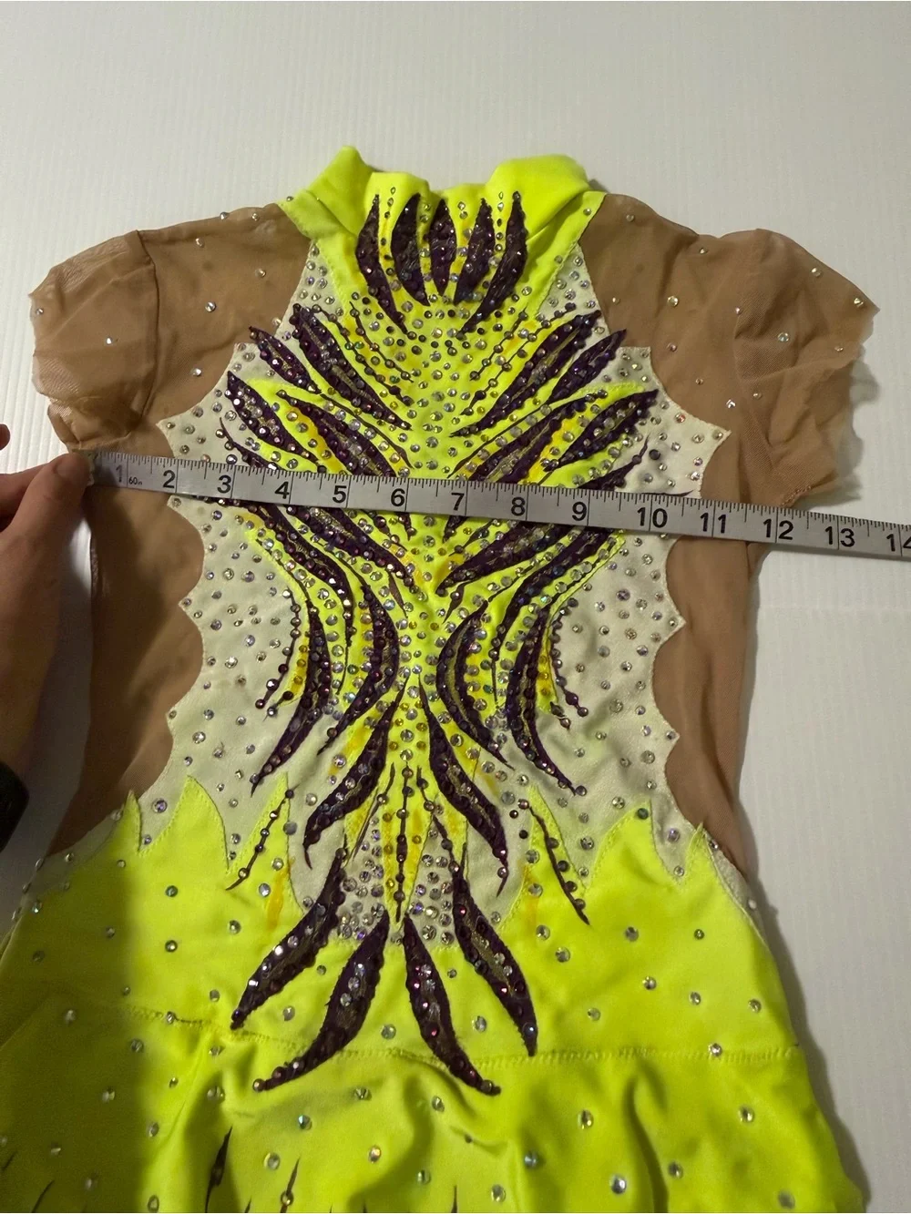 Custom Hand Painted Rhythmic Gymnastic Costume Neon Lime Purple Rhinestone CM CL